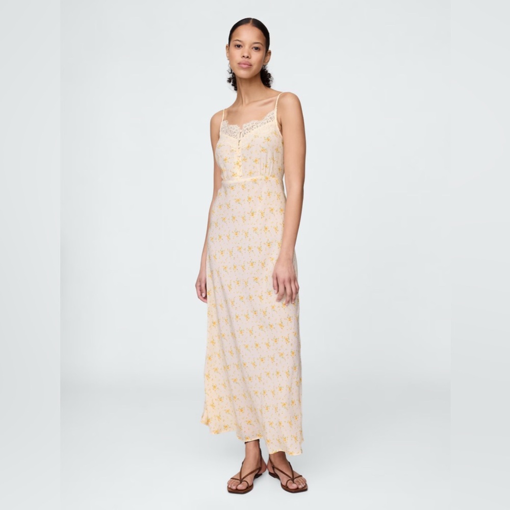 GAP‎ Lace Trim Floral Sweetheart Maxi Dress NWT | XS Petite